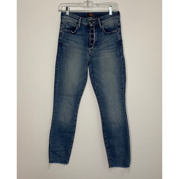 Mother The Fly Cut Stunner Ankle Fray In Night On A Shiny White Vespa Women’s 26 - Picture 2 of 16